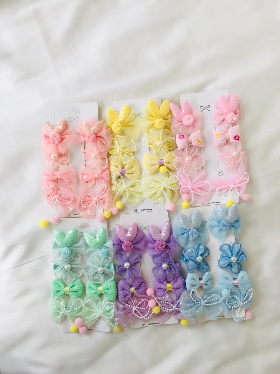 10-Piece Kids Cute Hair Bows and Clips Strip Set - Light Pink