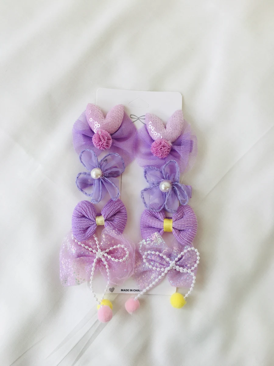 10-Piece Kids Cute Hair Bows and Clips Strip Set - Lavender Purple
