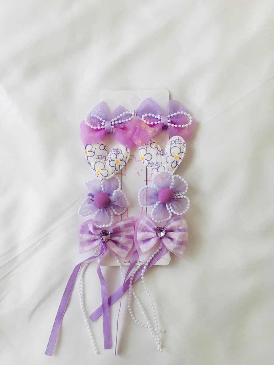10-Piece Kids Cute Hair Bows and Clips Strip Set (Series 5) - Lavender Purple