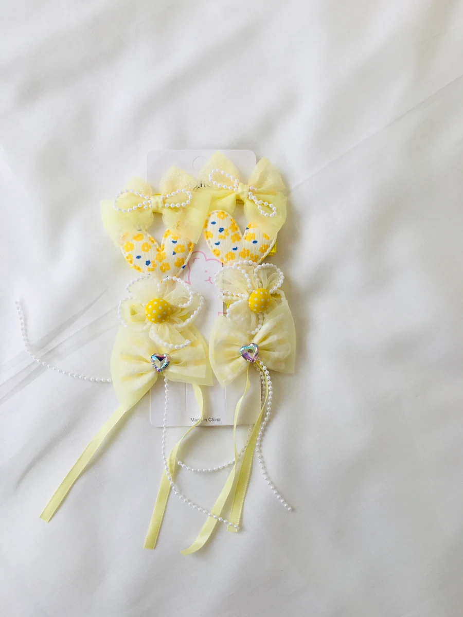 10-Piece Kids Cute Hair Bows and Clips Strip Set (Series 5) - Sunny Yellow