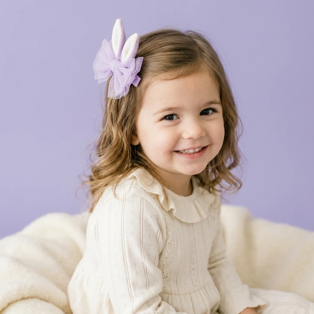 10-Piece Kids Cute Hair Bows and Clips Strip Set (Series 5) - Peach Pink