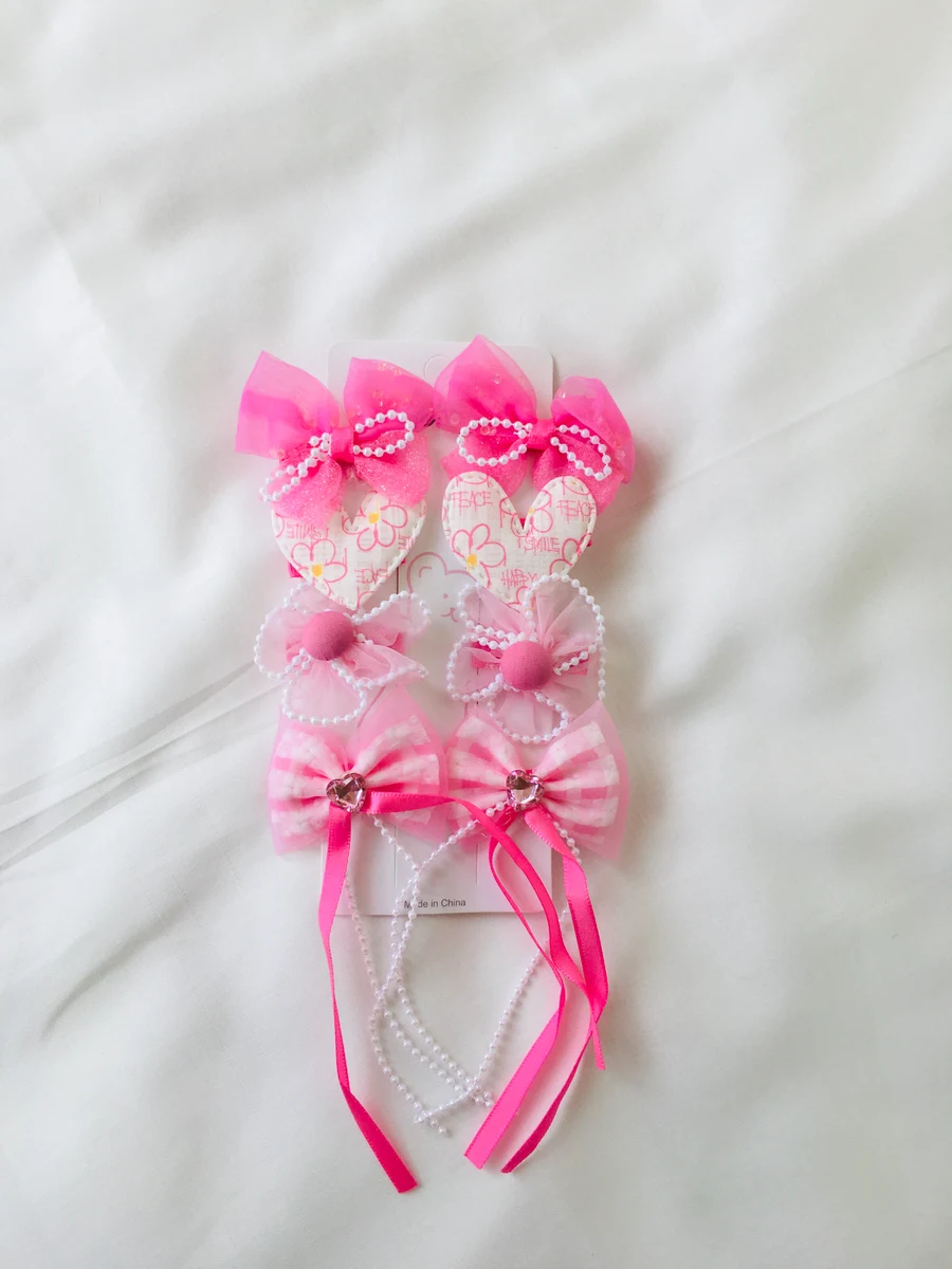 10-Piece Kids Cute Hair Bows and Clips Strip Set (Series 5) - Peach Pink