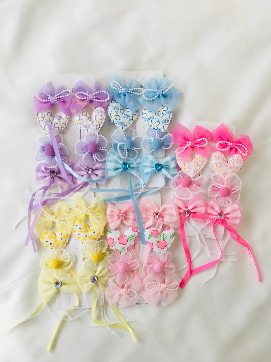 10-Piece Kids Cute Hair Bows and Clips Strip Set (Series 5) - Light Pink