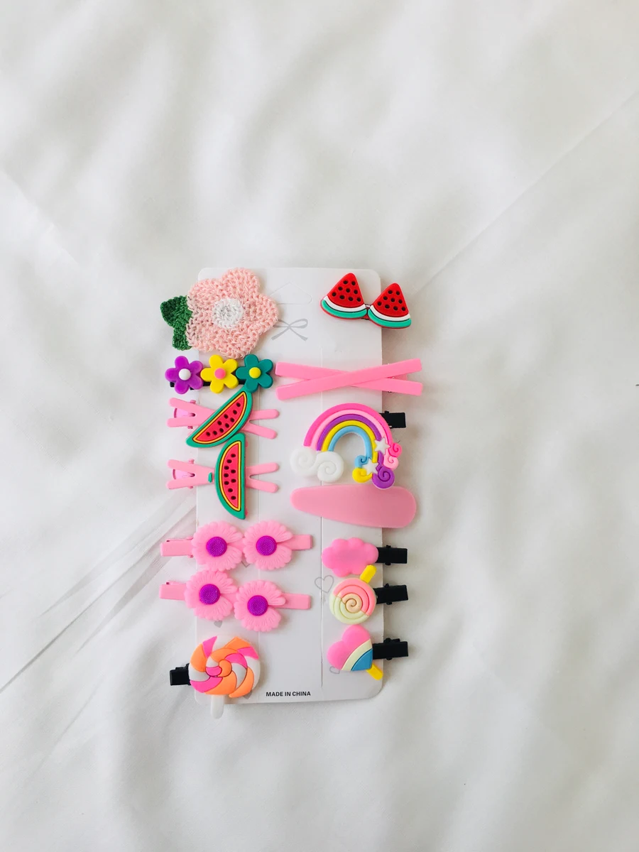 10-Piece Kids Cute Hair Bows and Clips Strip Set (Series 1) - Peach Pink