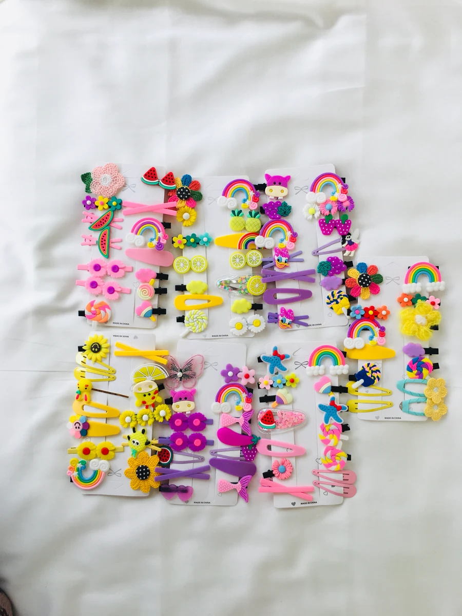 10-Piece Kids Cute Hair Bows and Clips Strip Set (Series 1) - Apricot Orange