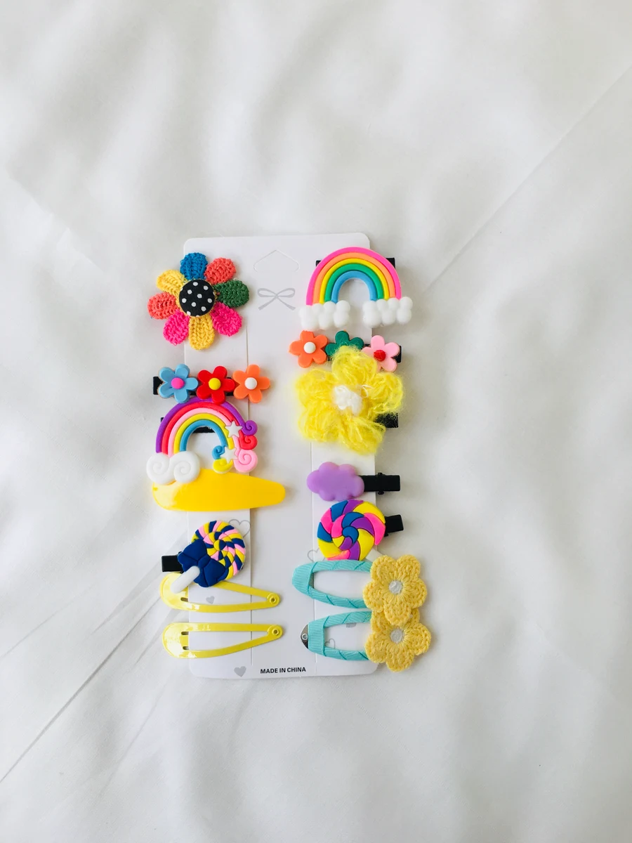 10-Piece Kids Cute Hair Bows and Clips Strip Set (Series 1) - Apricot Orange