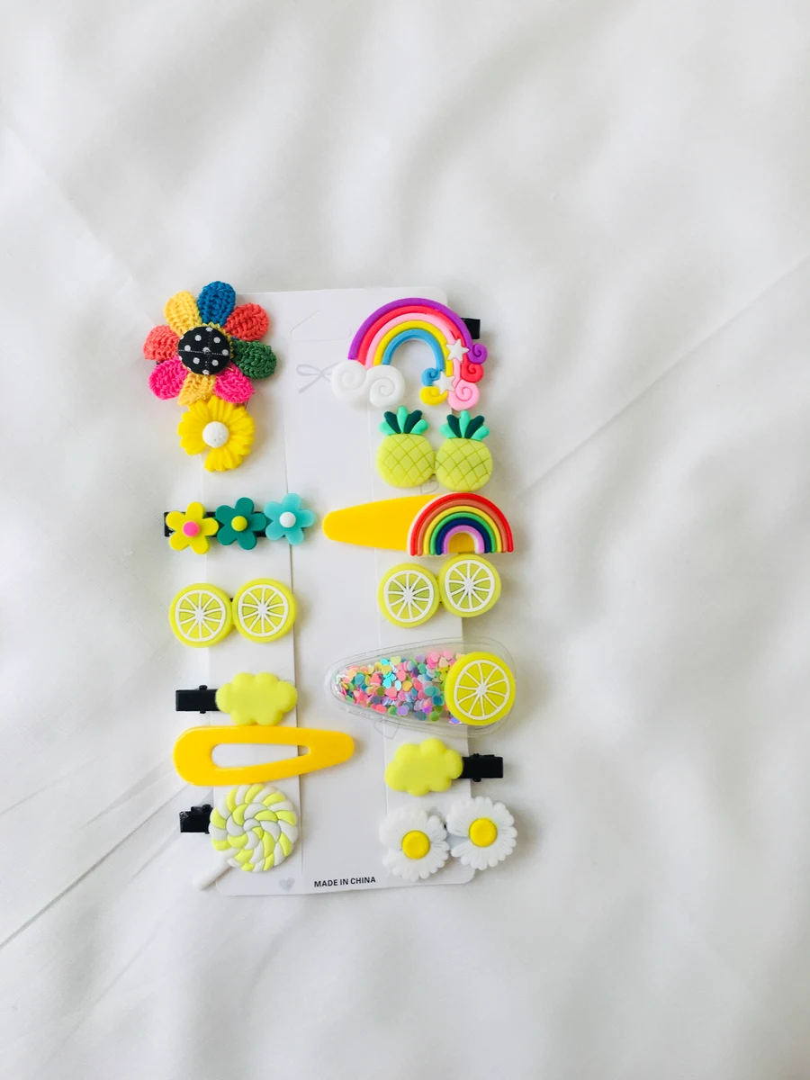 10-Piece Kids Cute Hair Bows and Clips Strip Set (Series 1) - Sage Green