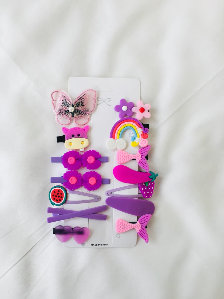 10-Piece Kids Cute Hair Bows and Clips Strip Set (Series 1) - Magenta Violet