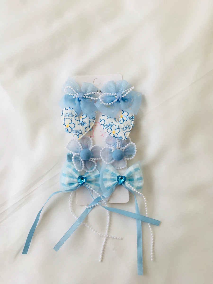 10-Piece Kids Cute Hair Bows and Clips Strip Set (Series 101) - Slate Blue
