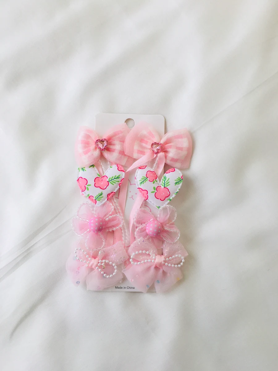 10-Piece Kids Cute Hair Bows and Clips Strip Set (Series 101) - Coral Blush