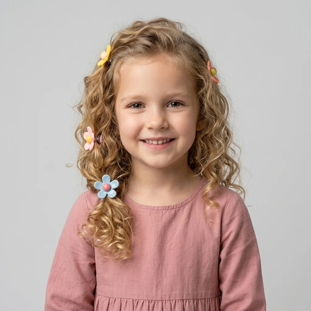10-Piece Kids Cute Hair Bows and Clips Strip Set (Series 107) - Sandy Beige