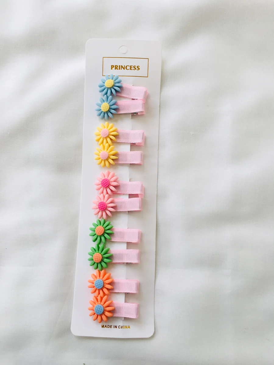 10-Piece Kids Cute Hair Bows and Clips Strip Set (Series 107) - Pale Peach
