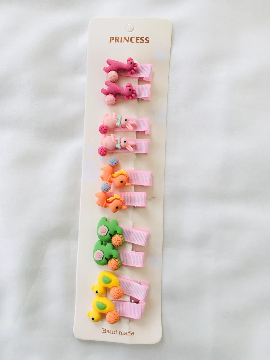 10-Piece Kids Cute Hair Bows and Clips Strip Set (Series 107) - Peach Coral