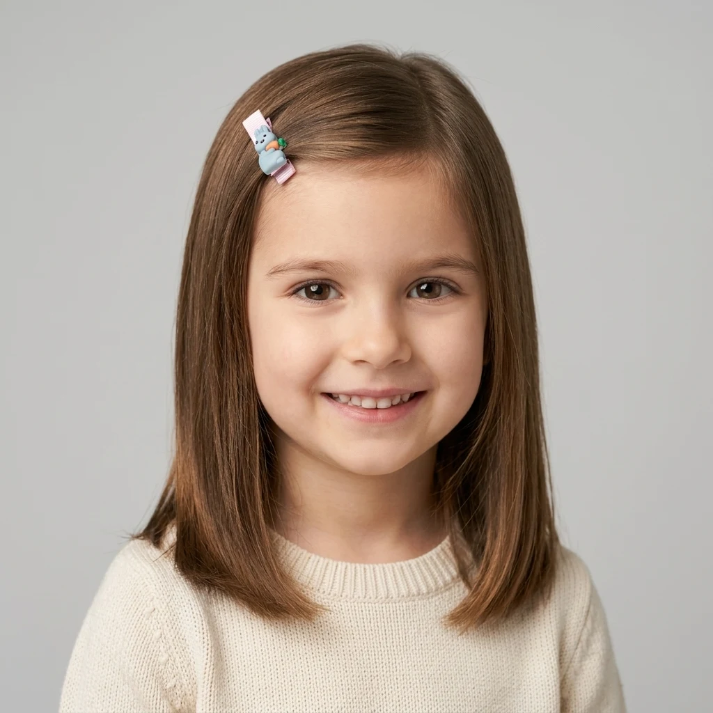 10-Piece Kids Cute Hair Bows and Clips Strip Set (Series 107) - Muted Oatmeal