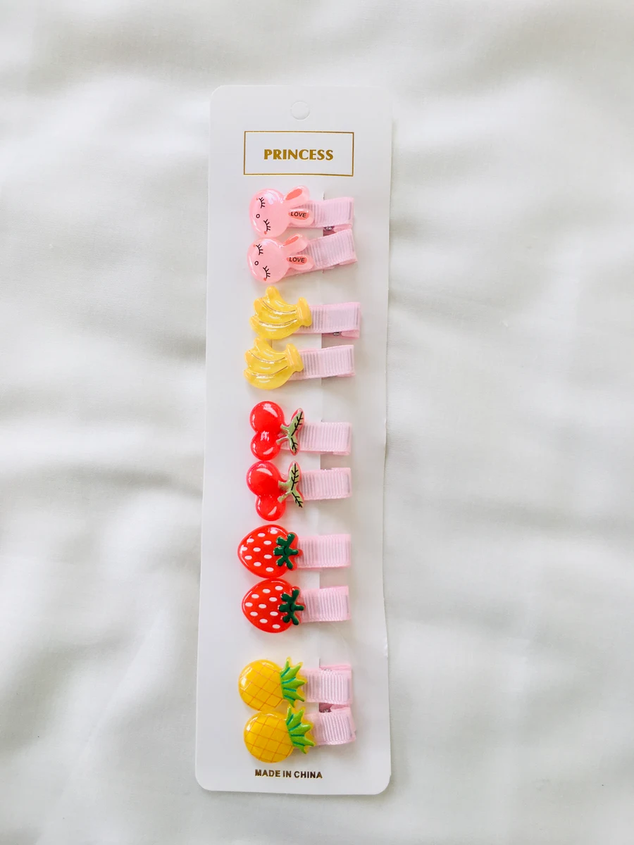 10-Piece Kids Cute Hair Bows and Clips Strip Set (Series 107) - Bright Coral