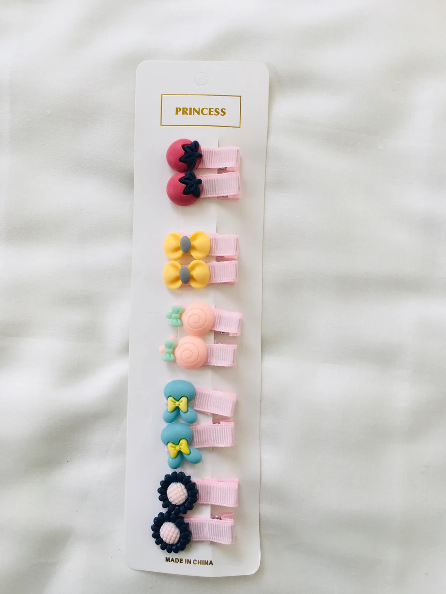 10-Piece Kids Cute Hair Bows and Clips Strip Set (Series 107) - Light Ivory