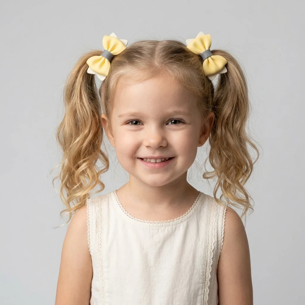 10-Piece Kids Cute Hair Bows and Clips Strip Set (Series 107) - Light Ivory