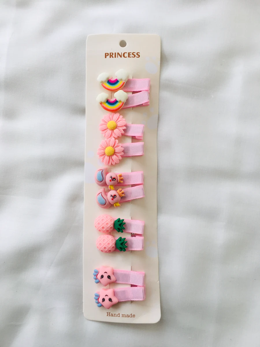 10-Piece Kids Cute Hair Bows and Clips Strip Set (Series 107) - Dusty Pink