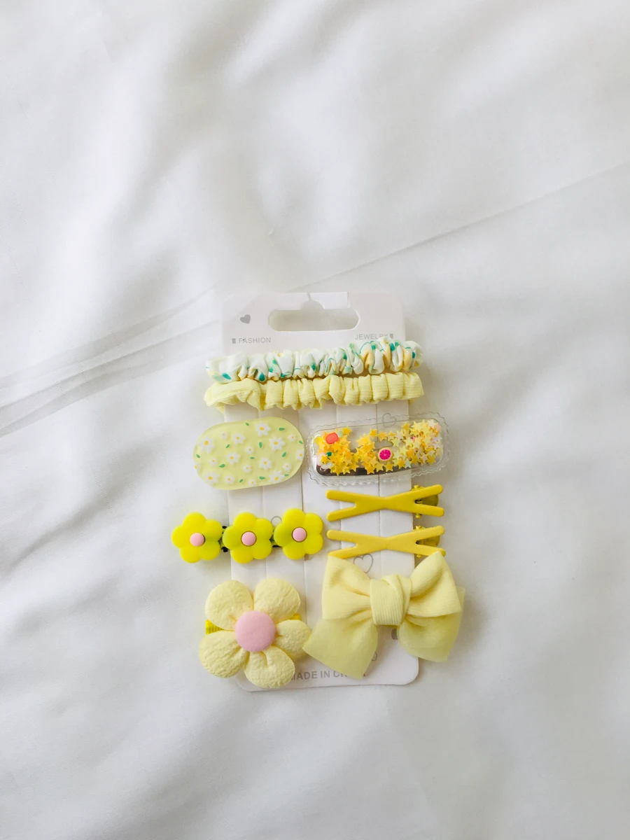 10-Piece Kids Cute Hair Bows and Clips Strip Set (Series 102) - Mustard Yellow