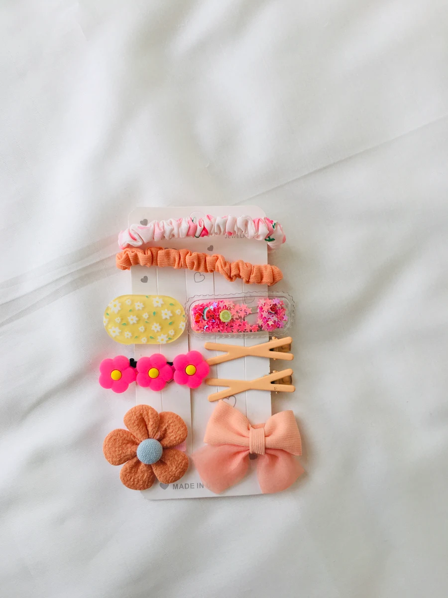 10-Piece Kids Cute Hair Bows and Clips Strip Set (Series 102) - Terracotta Rust