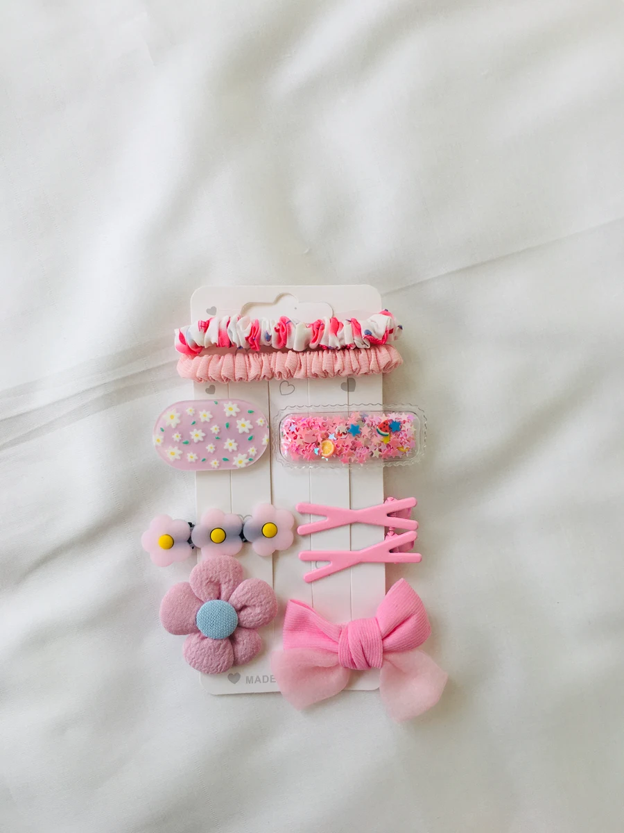 10-Piece Kids Cute Hair Bows and Clips Strip Set (Series 102) - Muted Rose