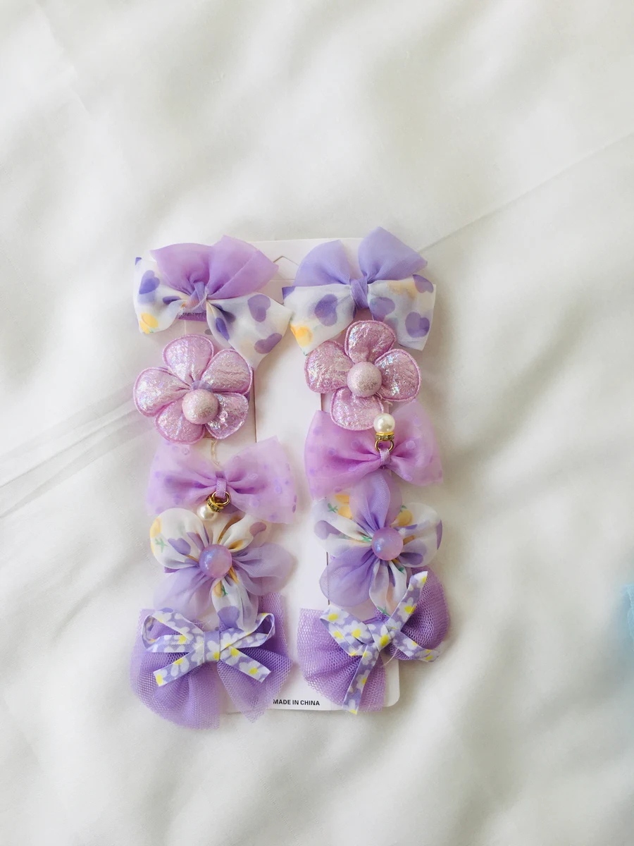 10-Piece Kids Cute Hair Bows and Clips Strip Set (Series 103) - Soft Lavender