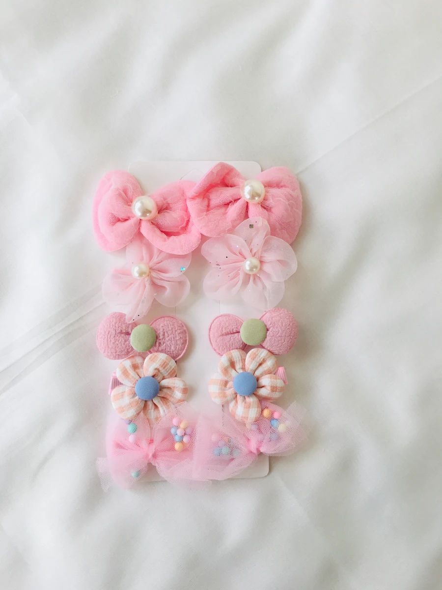 10-Piece Kids Cute Hair Bows and Clips Strip Set (Series 103) - Soft Coral Pink