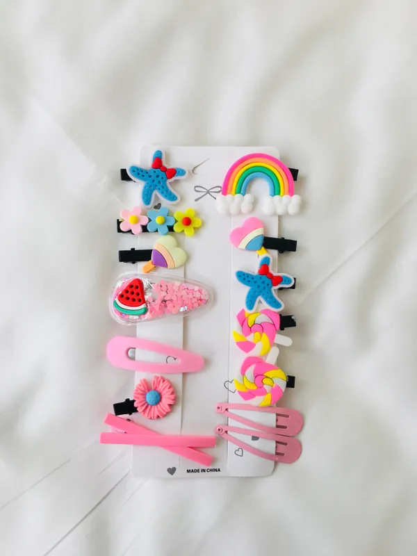Pink Starfish & Candy Shores Hair Clip Set (14-Piece)