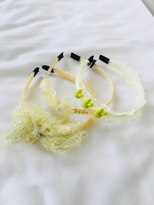 Golden Yellow Glitter & Gingham Headband Set (Set of 3)