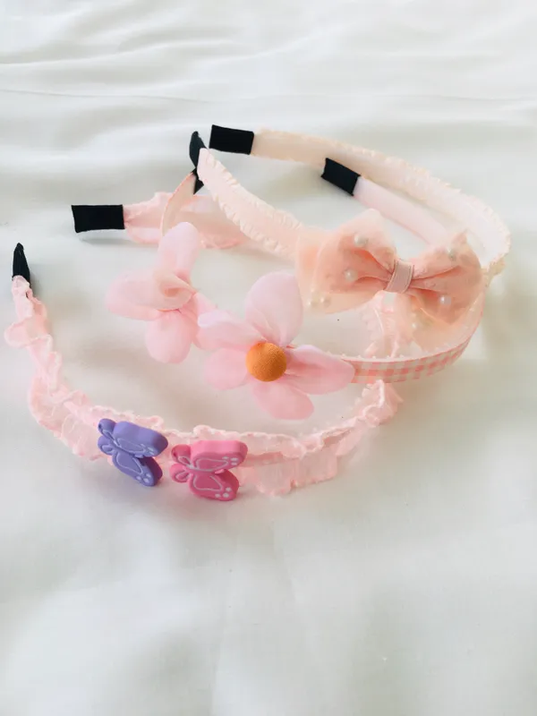 Peach Butterfly & Daisy Headband Set (Set of 3)